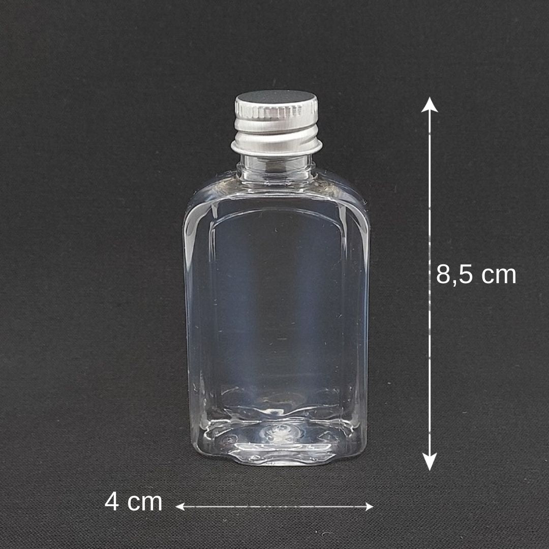 50 cc Pet Dikdörtgen Şişe - Gümüş Metal Kapak