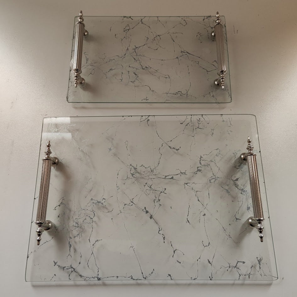 Şeffaf Cam Tepsi Altın Desenli Hayal Kulp