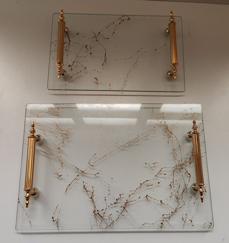 Şeffaf Cam Tepsi Altın Desenli Hayal Kulp