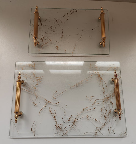 Şeffaf Cam Tepsi Altın Desenli Hayal Kulp