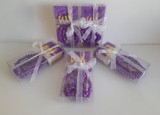 Kutulu Mini Kuran ve Tesbih Seti Lila Renk