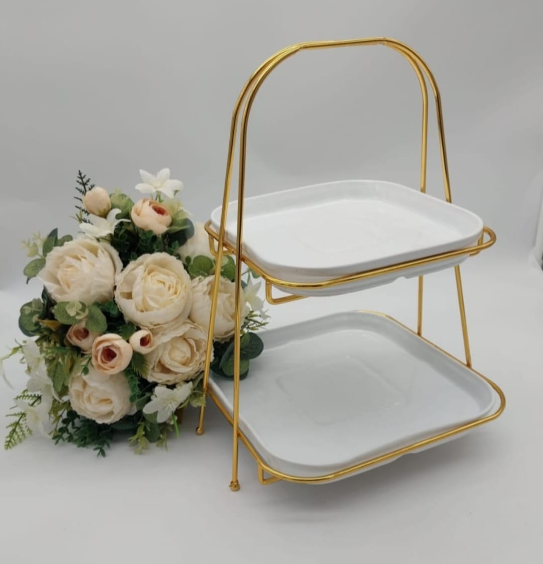 İki Katlı Porselen Sunumluk