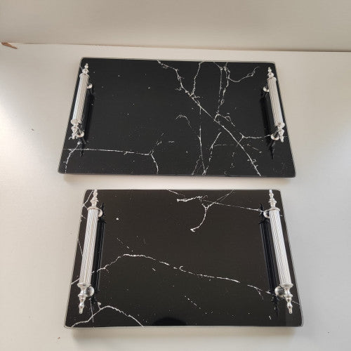 İkili Siyah Tepsi Seti Varaklı